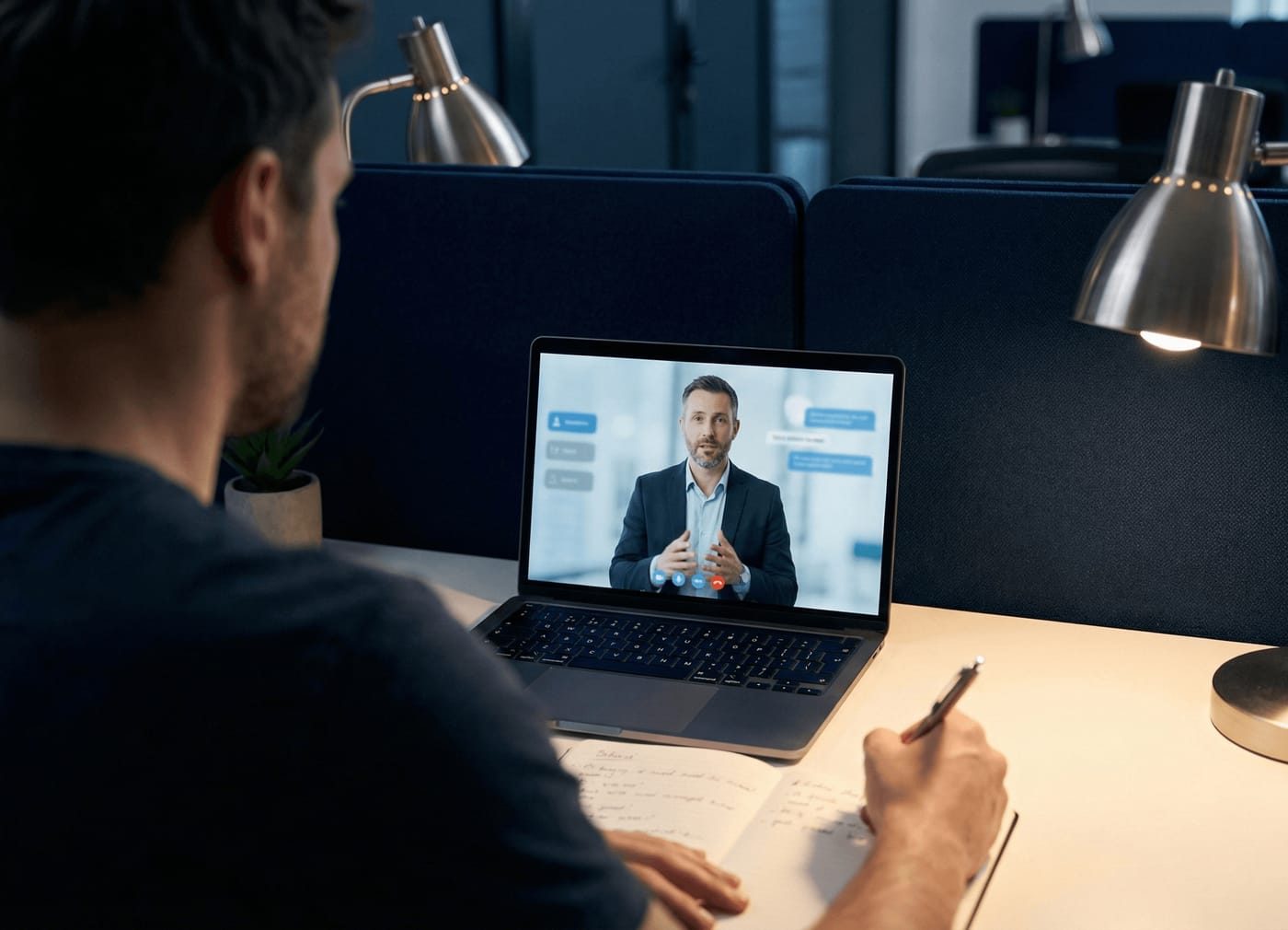 Sessione di coaching in videochiamata con appunti scritti a mano